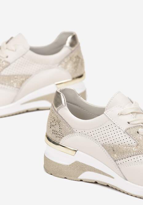 Beżowo-Złote Skórzane Sneakersy Damano 6