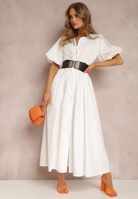 Biała Sukienka z Paskiem Amphareo