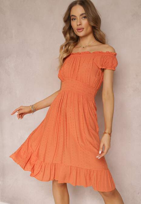 Pomarańczowa Sukienka Hiszpanka z Falbanką Anarine