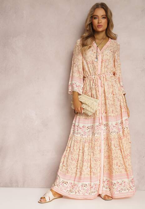 Różowo-Beżowa Sukienka z Wiskozy Toifnili