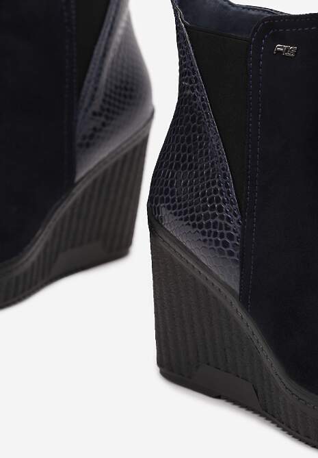 Czarno-Granatowe Botki na Koturnie Boesen 5