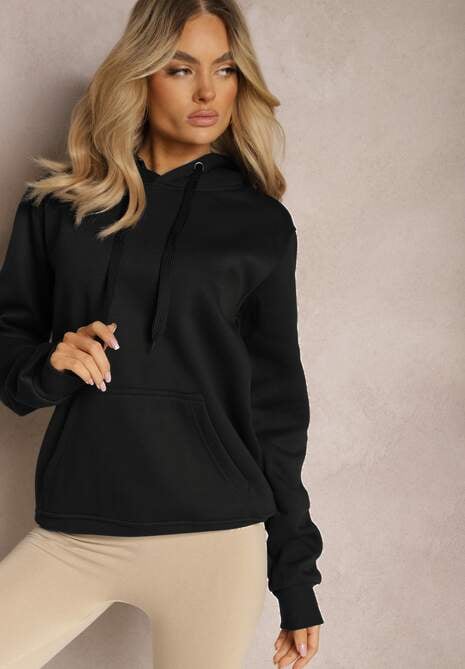 Czarna Klasyczna Bluza z Kapturem ze Ściągaczem Mozartia 4