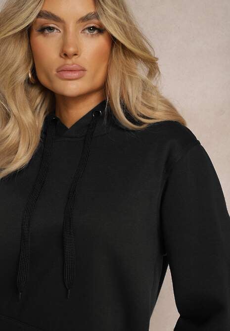 Czarna Klasyczna Bluza z Kapturem ze Ściągaczem Mozartia 5