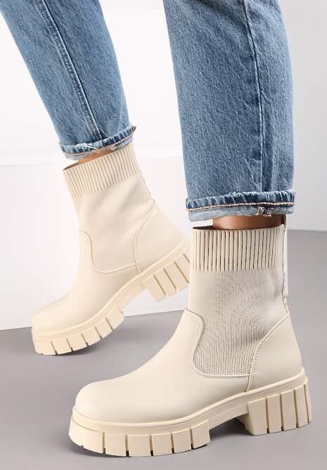 Botine bej cu carâmb elastic Solines