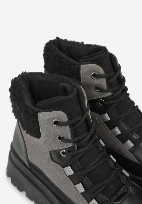 Czarno-Szare Traperki Sznurowane Trapery Janne 7