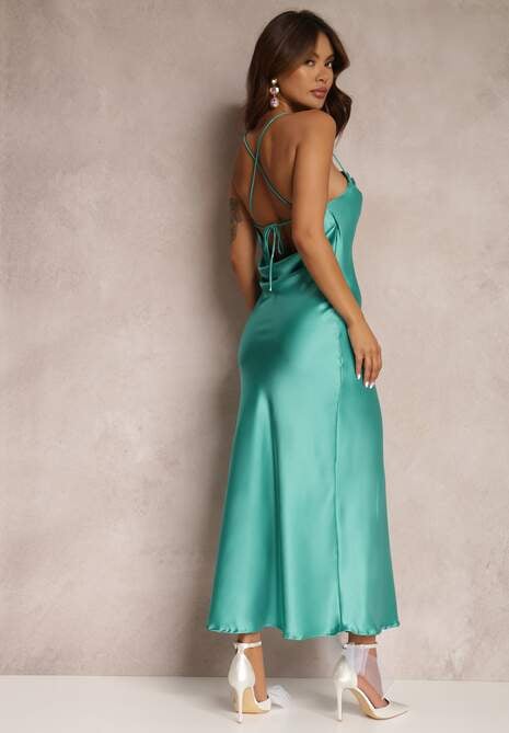 Rochie Satin Verde Chusposea 4