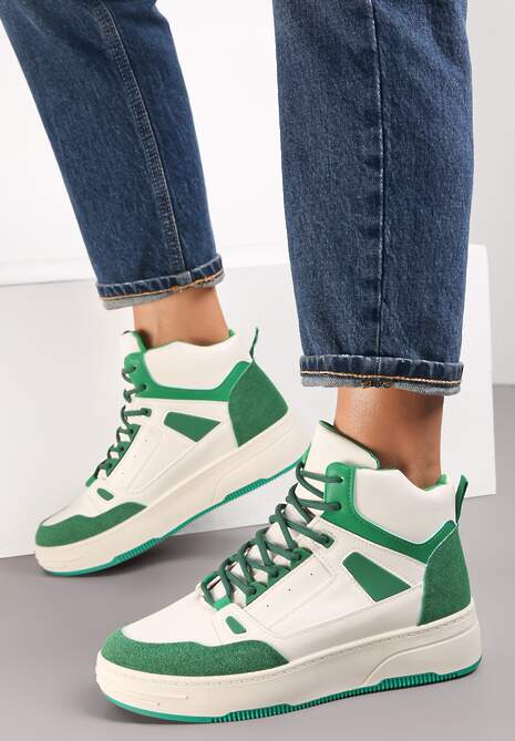Beżowo-Zielone Sneakersy na Grubej Podeszwie Metialla
