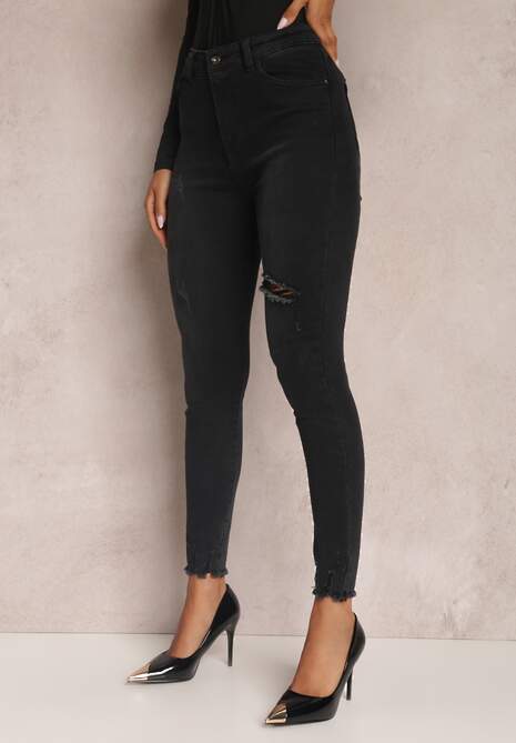 Ciemnoszare Jeansy Skinny z Przetarciami Vibius 4