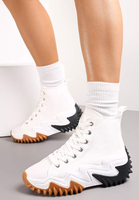 Białe Sneakersy za Kostkę na Platformie z Wypustkami Fidor