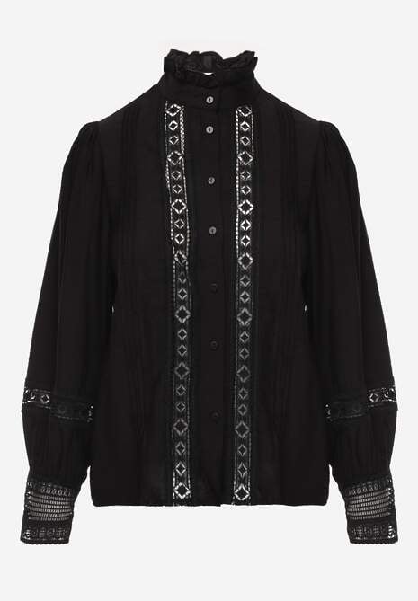 Czarna Koszula ze Stójką i Koronką Phaeninca 6