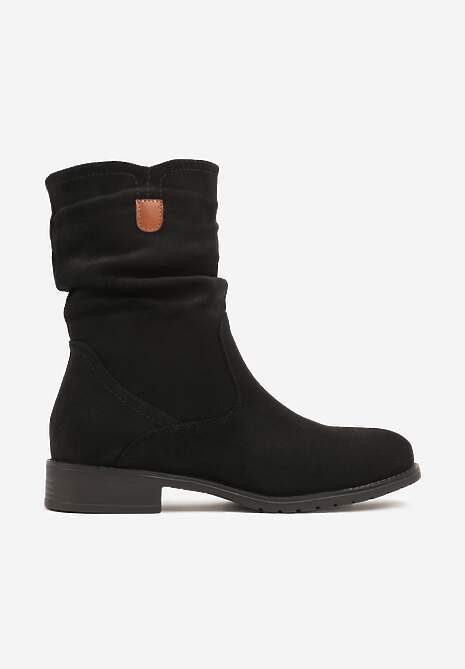 Botine Negre din Imitatie de Camoscio cu Carâmb Mid-Calf și Pliu Alemipahe 4