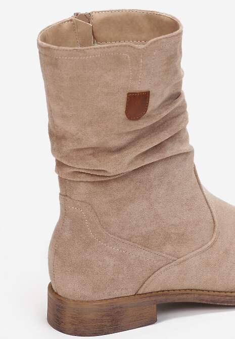 Botine bej închis imitație de piele întoarsă cu gambă medie și plisată Alemiphae 6