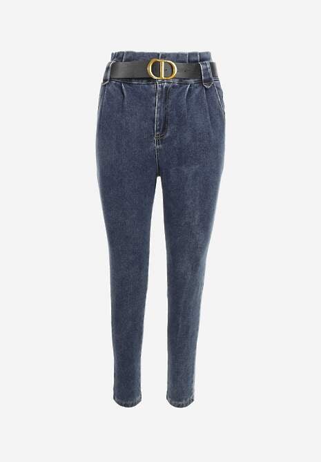 Granatowe Jeansy Mom Fit z Paskiem Astera 6