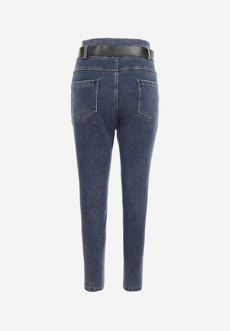 Granatowe Jeansy Mom Fit z Paskiem Astera 7