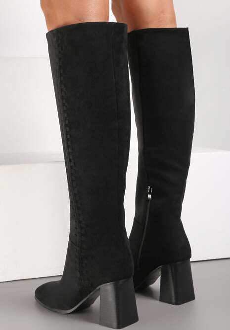 ☆【 】☆W Black back zipper detail knit skir.t☆ Czarne kozaki na grubym spodzie