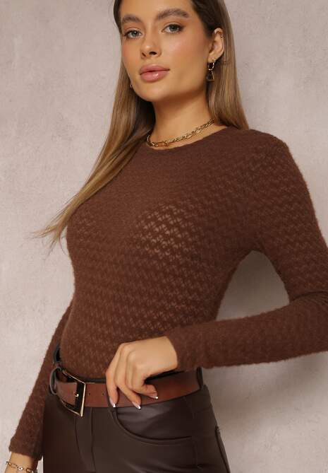 Brązowy Sweter z Długim Rękawem Liasa