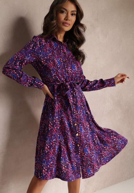 Fioletowa Sukienka Koszulowa w Panterkę Nillk