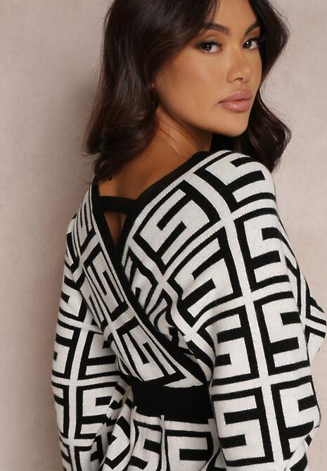 Rochie Albă Lână Model Geometric Hamu 5