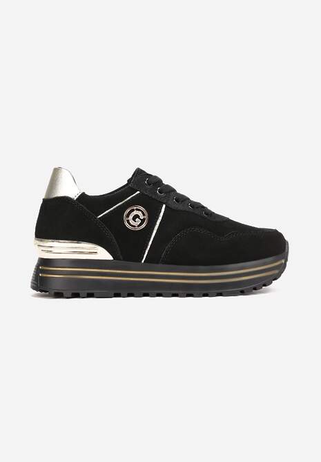 Czarno-Złote Sneakersy ze Skóry Naturalnej na Grubej Podeszwie Selamawit 4