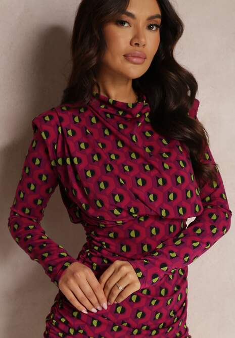 Rochie Fuchsia Ajustată cu Model Geometric Gishi 5