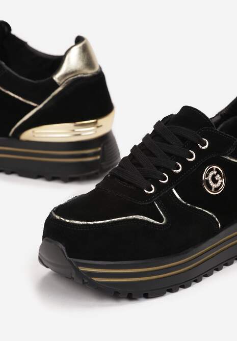 Sneakers negri cu talpa groasa si brant din piele naturala Rilka 5