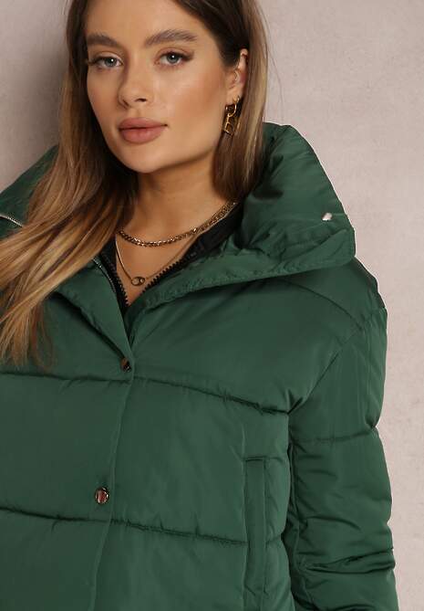 Zielona Kurtka Puffer Pikowana ze Stójką Maymie 5