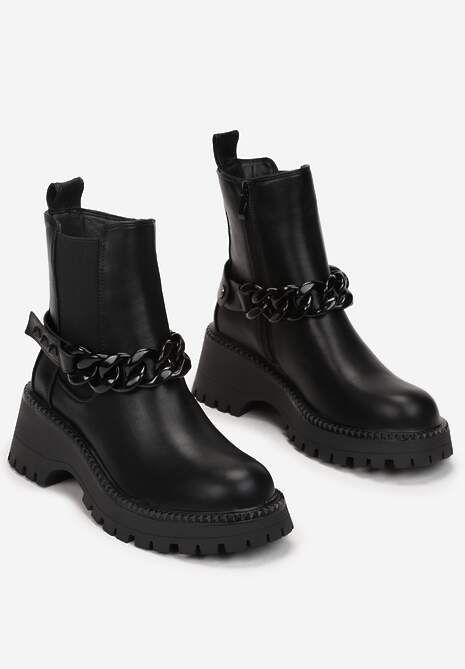 Czarne Botki Sztyblety z Łańcuchem Phinnie 4