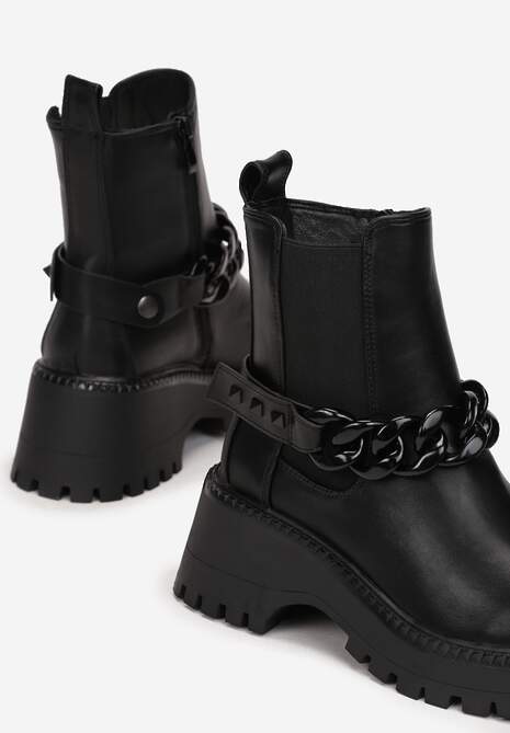 Czarne Botki Sztyblety z Łańcuchem Phinnie 5