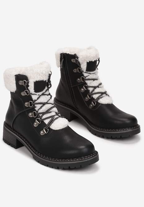 Botine negre cu blană de lână Lomiene 4
