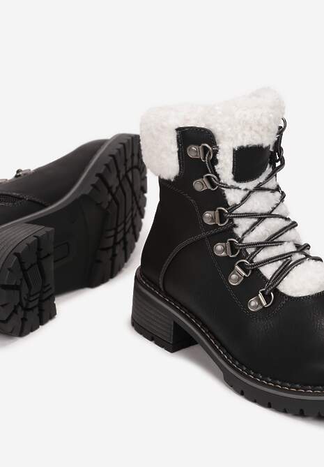 Botine negre cu blană de lână Lomiene 5