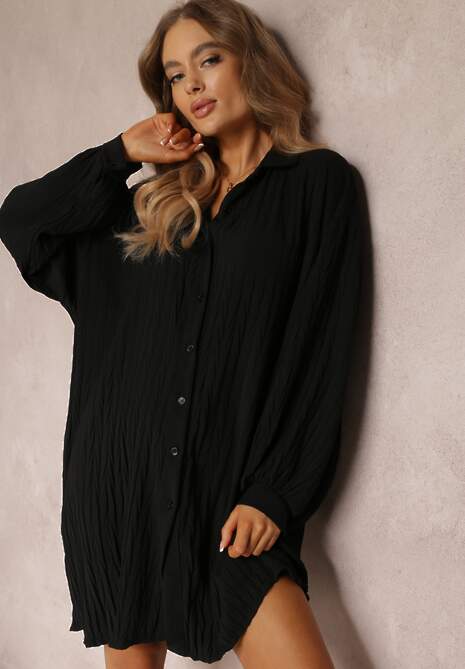 Czarna Sukienka Koszulowa Oversize Phoira