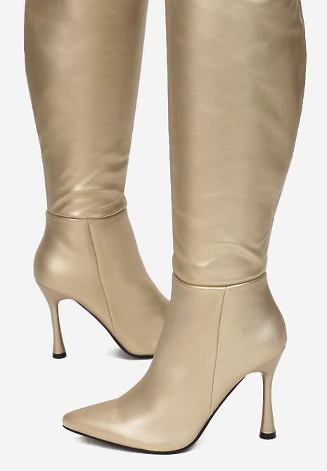 Złote Kozaki za Kolano na Szpilce Satu 5