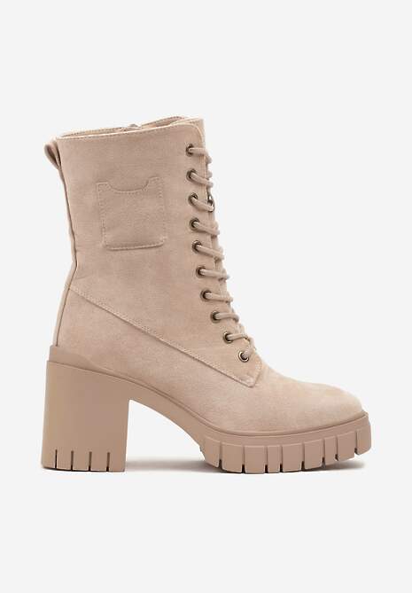 Botine bej cu platformă și toc înalt cu șiret Ameni 4