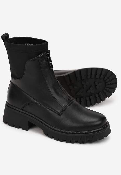 Czarne Botki Workery z Suwakiem z Przodu Zibire 4