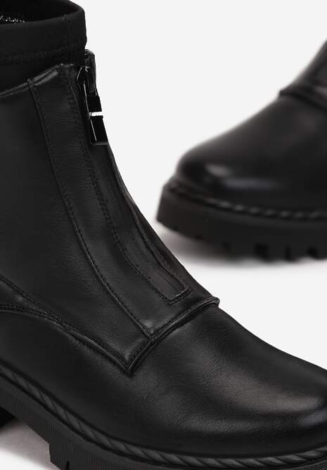 Czarne Botki Workery z Suwakiem z Przodu Zibire 5