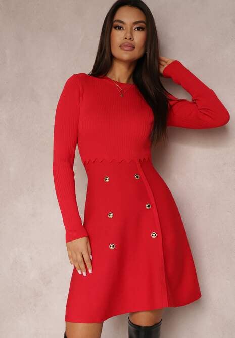 Czerwona Sukienka Sweterkowa Tiri