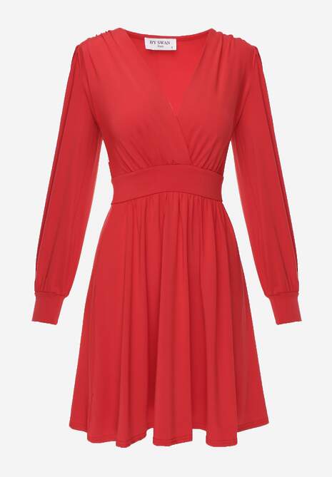 Czerwona Sukienka Kopertowa Taliowana Hosidius 6
