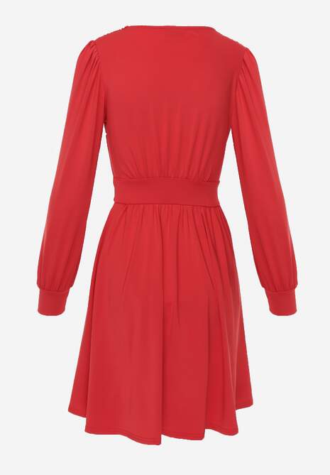 Czerwona Sukienka Kopertowa Taliowana Hosidius 7