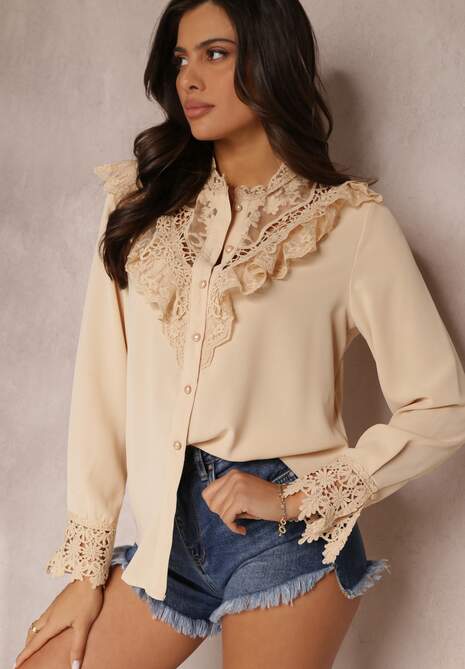 Bluză Bej cu Dantelă Hassei