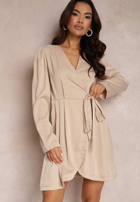 Bej Satin Rochie Impachetare Vinc 4