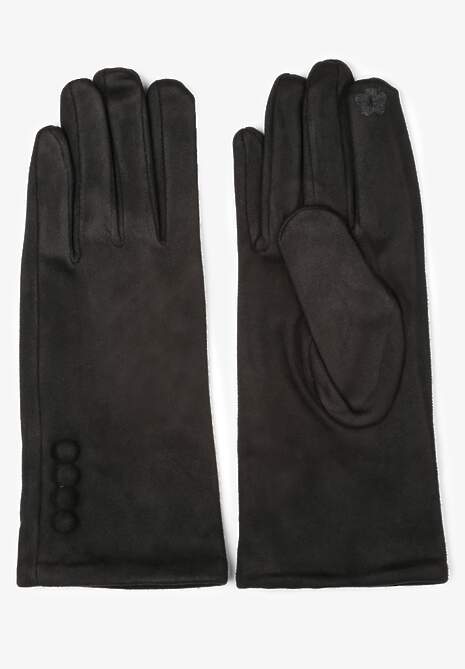 Czarne Rękawiczki z Ozdobnymi Guzikami Kacis