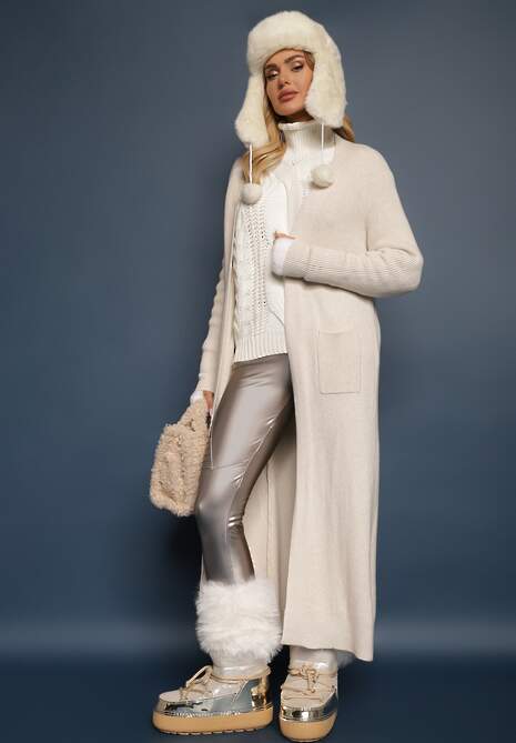Bej deschis Cardigan lung cu buzunare Belma 4