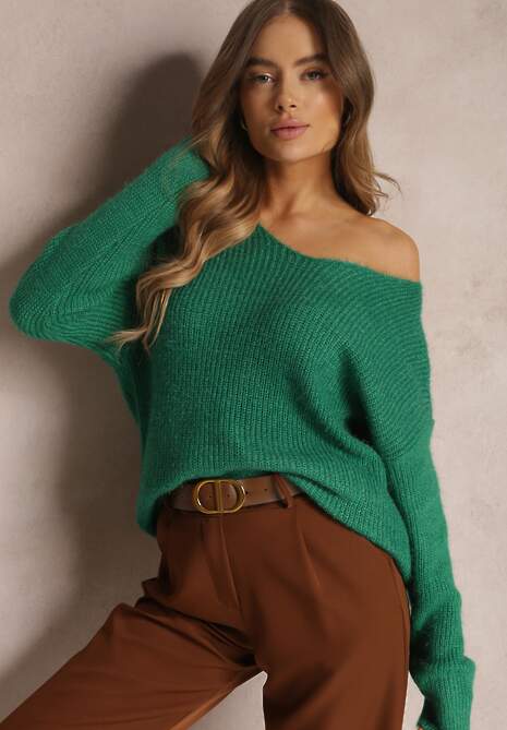 Zielony Sweter z Metaliczną Nitką Delias
