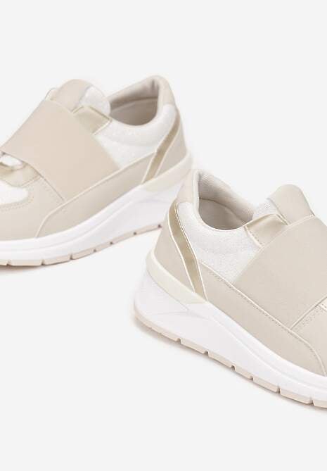 Beżowe Metaliczne Sneakersy Wsuwane z Elastycznym Paskiem Zimada 5