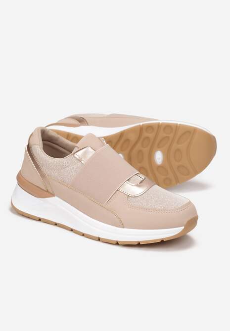 Ciemnobeżowe Metaliczne Sneakersy Wsuwane z Elastycznym Paskiem Zimada 4