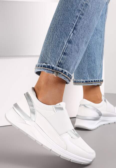 Białe Metaliczne Sneakersy Wsuwane z Elastycznym Paskiem Zimada