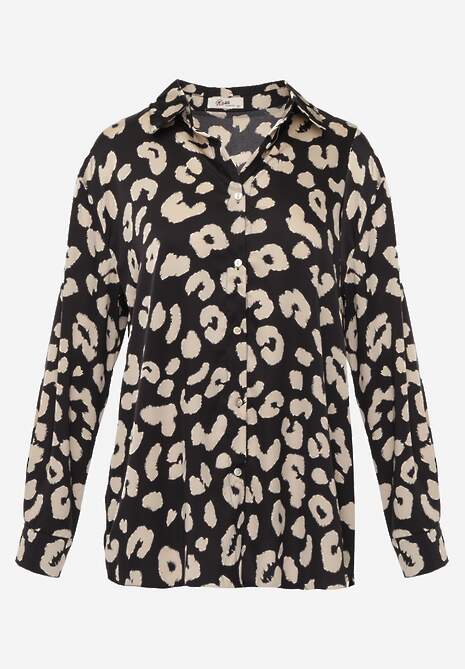 Czarna Koszula Zapinana w Cętki Cenin 6