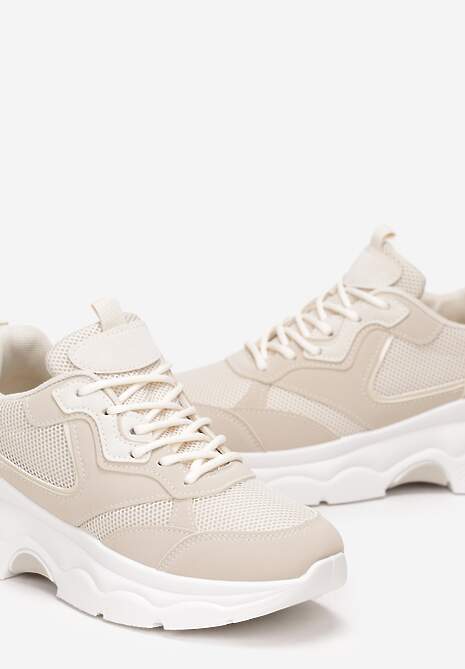 Beżowe Sneakersy Sznurowane z Metalicznymi Wstawkami Gearis 5