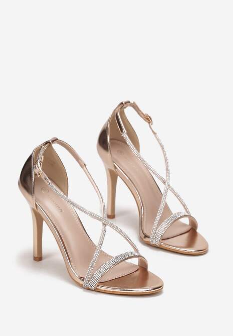 Szampańskie Sandały na Szpilce w Stylu Glamour z Cyrkoniami Jalimbui 4