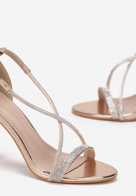 Szampańskie Sandały na Szpilce w Stylu Glamour z Cyrkoniami Jalimbui 5